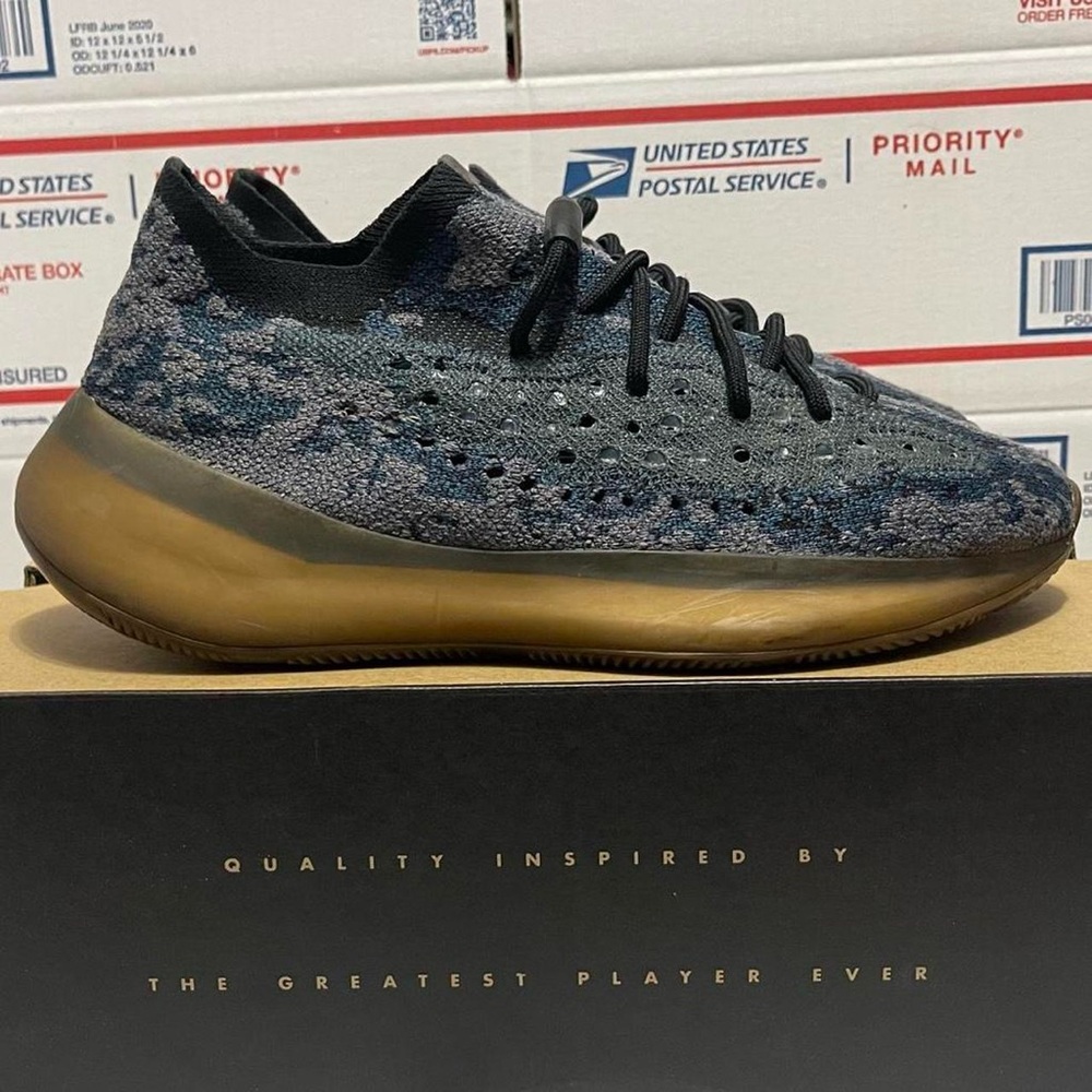 Yeezy Gray and Brown Athletic Shoes with Knit Upper
